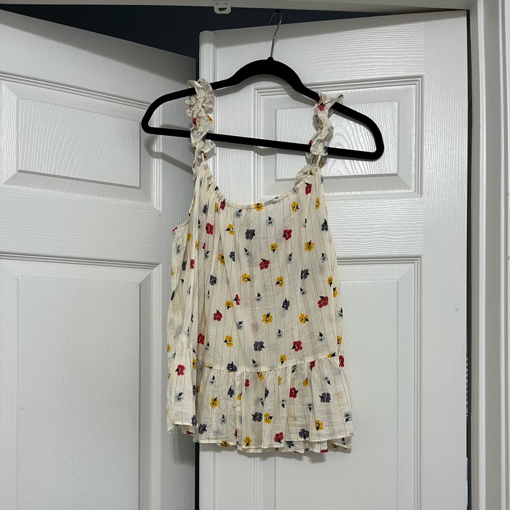 Madewell Floral Print Sparkle Stripe Ruffle Tank